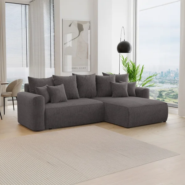 Divano letto angolare reversibile 260x160cm velluto a coste antracite Scintilla