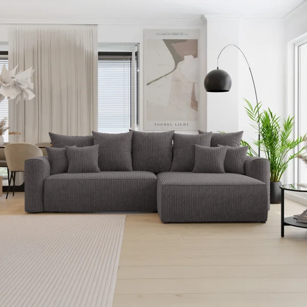 Divano letto angolare reversibile 260x160cm velluto a coste antracite Scintilla