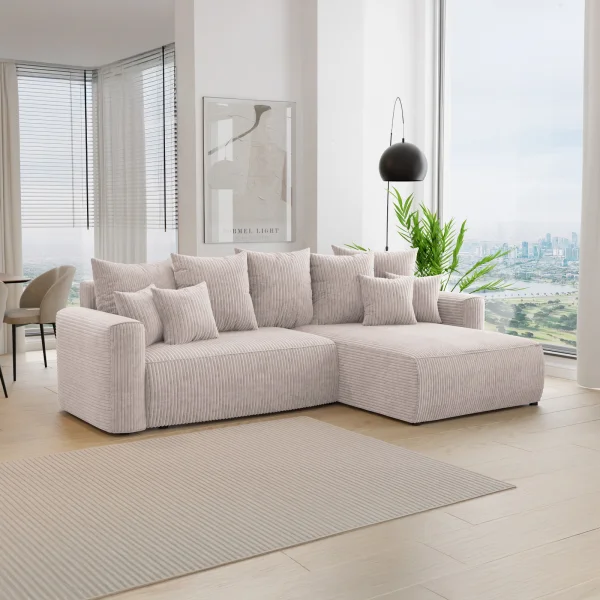 Divano letto angolare reversibile 260x160cm velluto a coste beige Scintilla