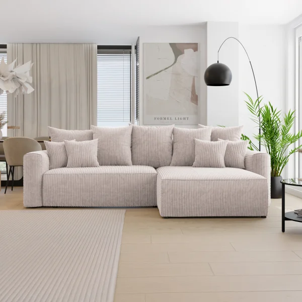 Divano letto angolare reversibile 260x160cm velluto a coste beige Scintilla