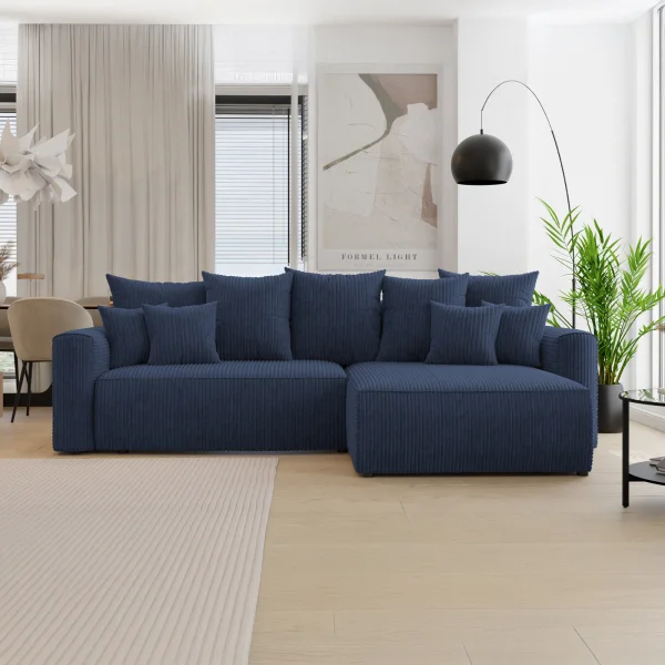 Divano letto angolare reversibile 260x160cm velluto a coste blu Scintilla