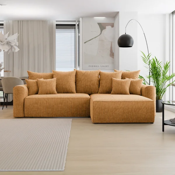 Divano letto angolare reversibile 260x160cm velluto a coste giallo senape Scintilla