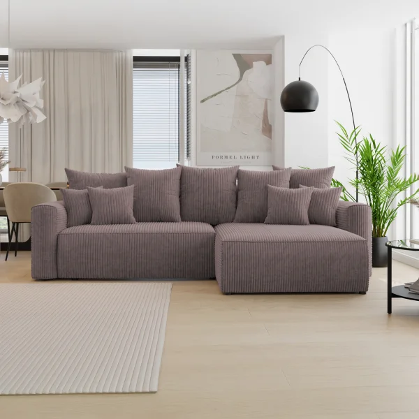 Divano letto angolare reversibile 260x160cm velluto a coste marrone Scintilla