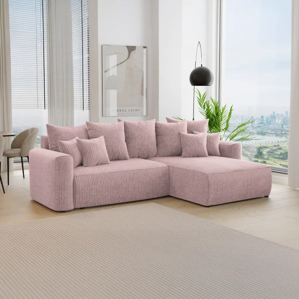 Divano letto angolare reversibile 260x160cm velluto a coste rosa antico Scintilla