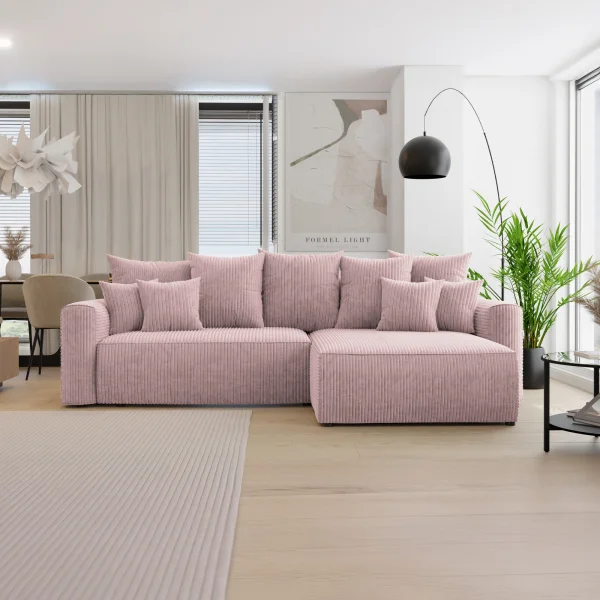 Divano letto angolare reversibile 260x160cm velluto a coste rosa antico Scintilla