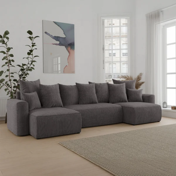 Divano letto panoramico 312x142cm velluto a coste antracite Scintilla