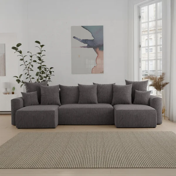 Divano letto panoramico 312x142cm velluto a coste antracite Scintilla