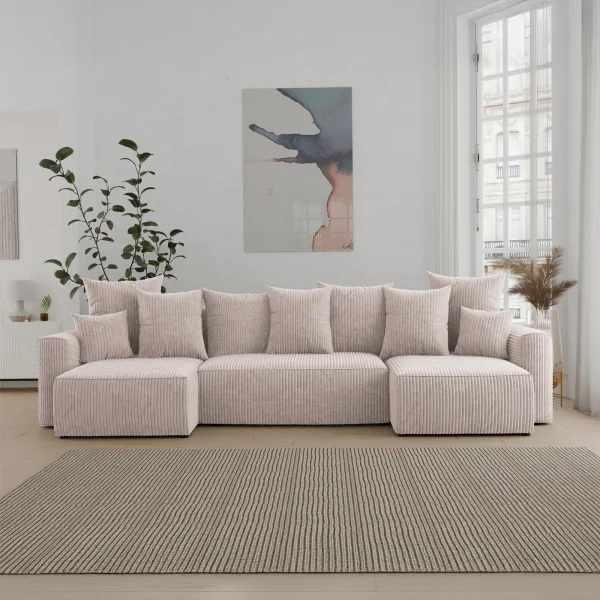 Divano letto panoramico 312x142cm velluto a coste beige Scintilla