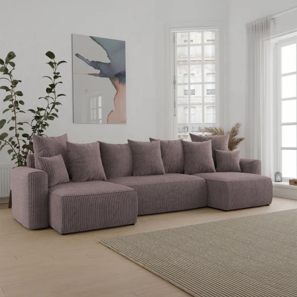 Divano letto panoramico 312x142cm velluto a coste marrone Scintilla