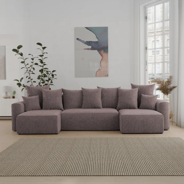 Divano letto panoramico 312x142cm velluto a coste marrone Scintilla