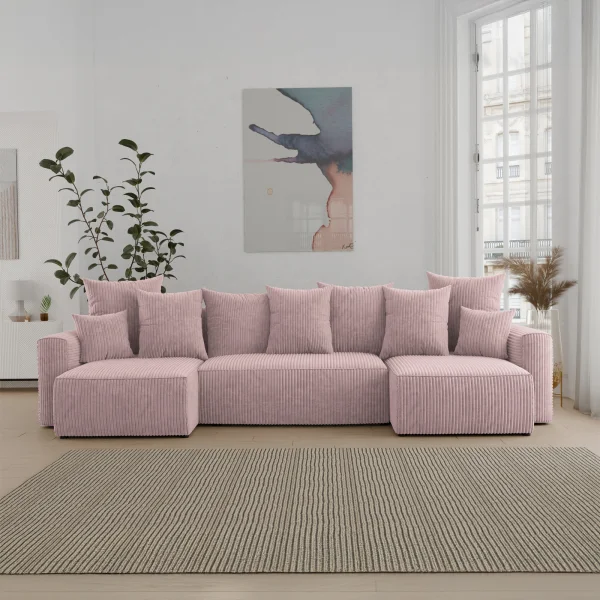 Divano letto panoramico 312x142cm velluto a coste rosa antico Scintilla