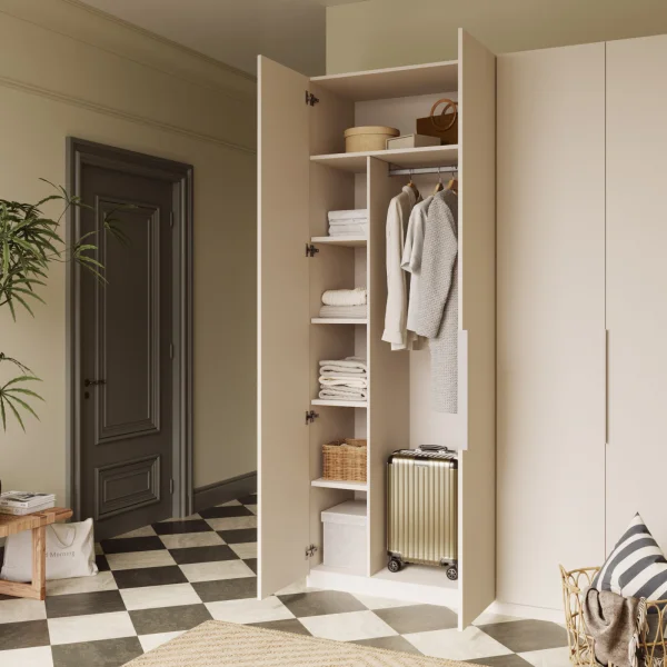 Elemento vani a giorno per armadio modulo 90cm con tubo appendiabiti beige cashmere Batty