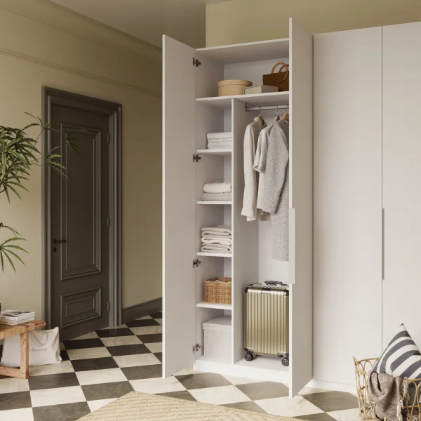 Elemento vani a giorno per armadio modulo 90cm con tubo appendiabiti bianco Batty