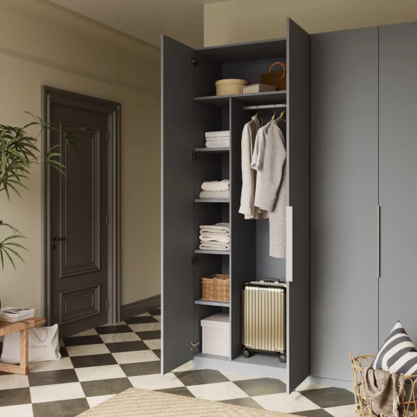 Elemento vani a giorno per armadio modulo 90cm con tubo appendiabiti grigio scuro Batty