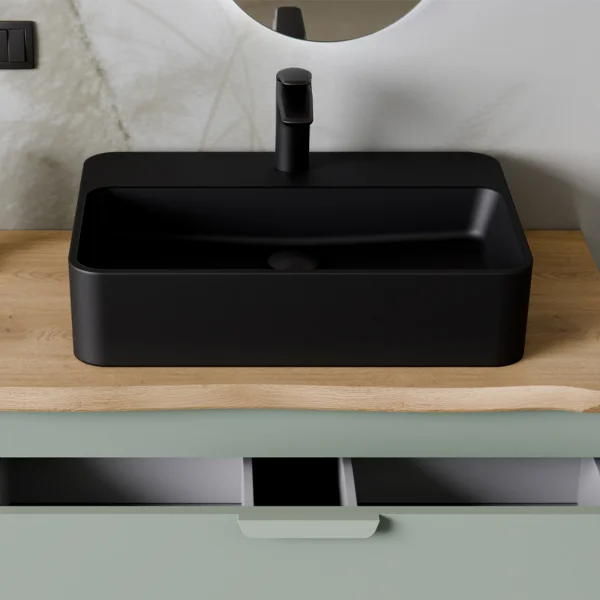 Lavabo bagno da appoggio 55x38cm ceramica nero Spigol