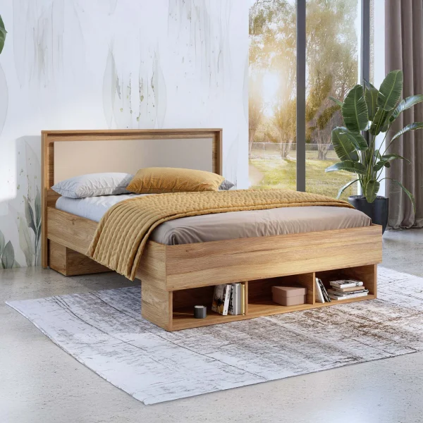 Letto 140x200cm alla francese 3 vani a giorno rovere tortora Lise