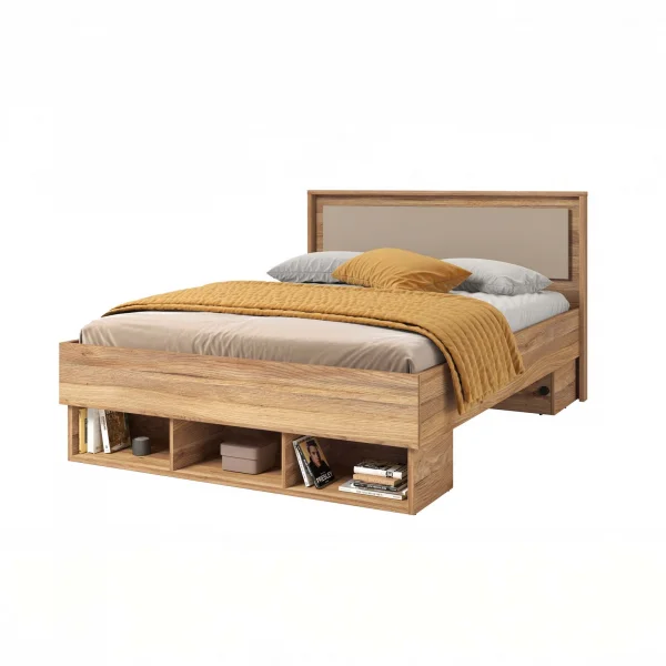 Letto 140x200cm alla francese 3 vani a giorno rovere tortora Lise