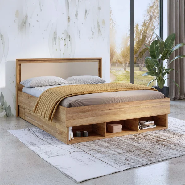 Letto 140x200cm alla francese con cassettoni rovere tortora Lise