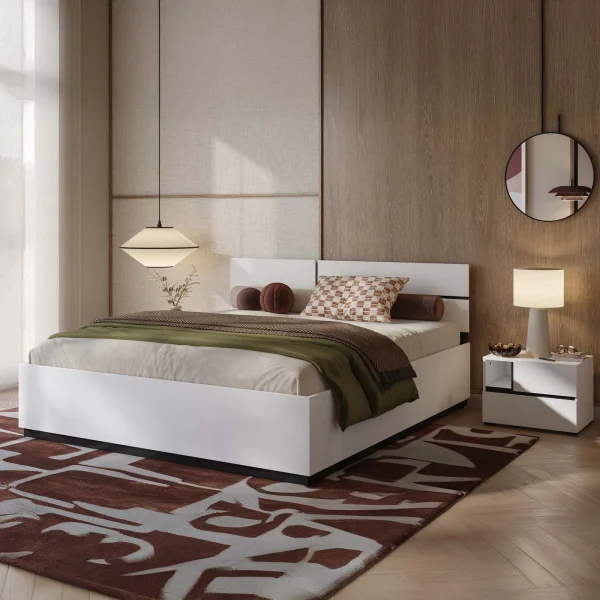 Letto matrimoniale 160x200cm contenitore con rete a doghe testiera reversibile bianco opaco Lolla