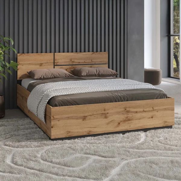 Letto matrimoniale 160x200cm contenitore con rete a doghe testiera reversibile rovere Lolla