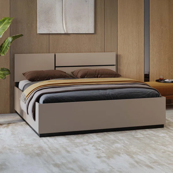 Letto matrimoniale 160x200cm contenitore con rete a doghe testiera reversibile tortora Lolla