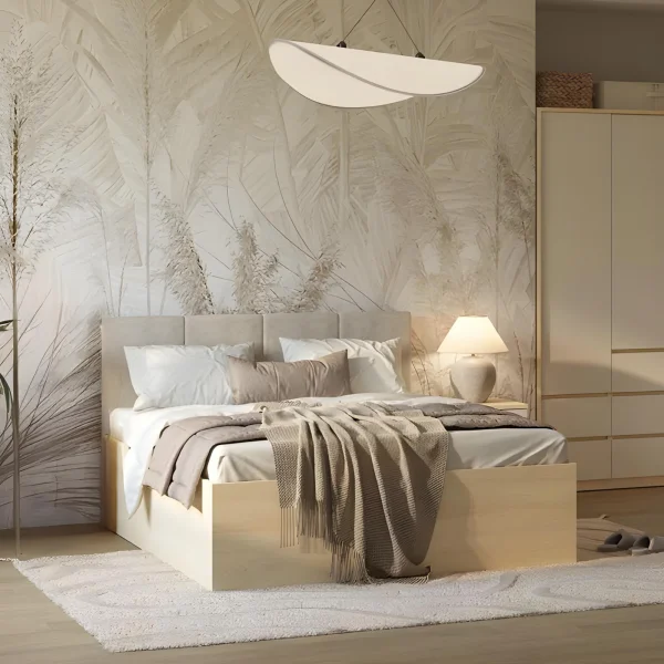 Letto matrimoniale 160x200cm contenitore con rete a doghe e testiera imbottita rovere Elvira