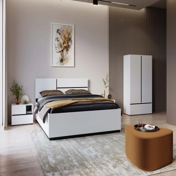 Letto matrimoniale 160x200cm testiera reversibile bianco opaco Lolla