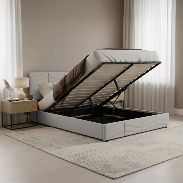 Letto matrimoniale contenitore 160x200 cm imbottito con rete e testiera regolabile grigio Perlier
