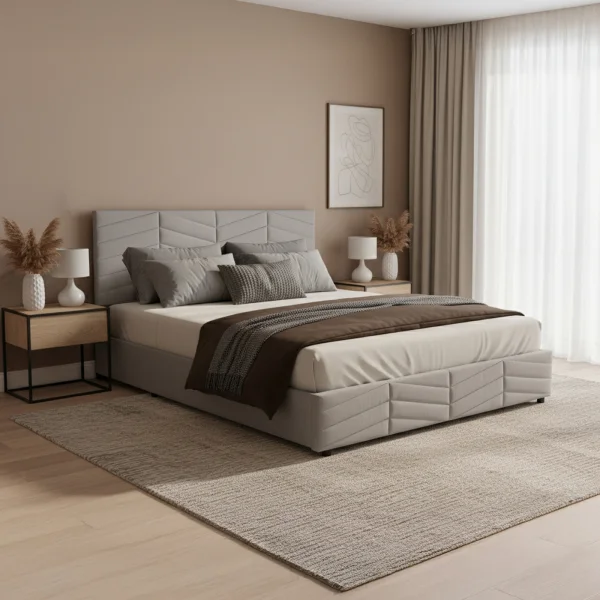 Letto matrimoniale contenitore 160x200 cm imbottito con rete e testiera regolabile grigio Perlier