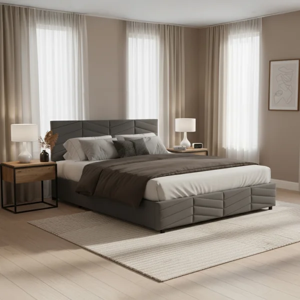 Letto matrimoniale contenitore 160x200 cm imbottito con rete e testiera regolabile grigio scuro Perlier
