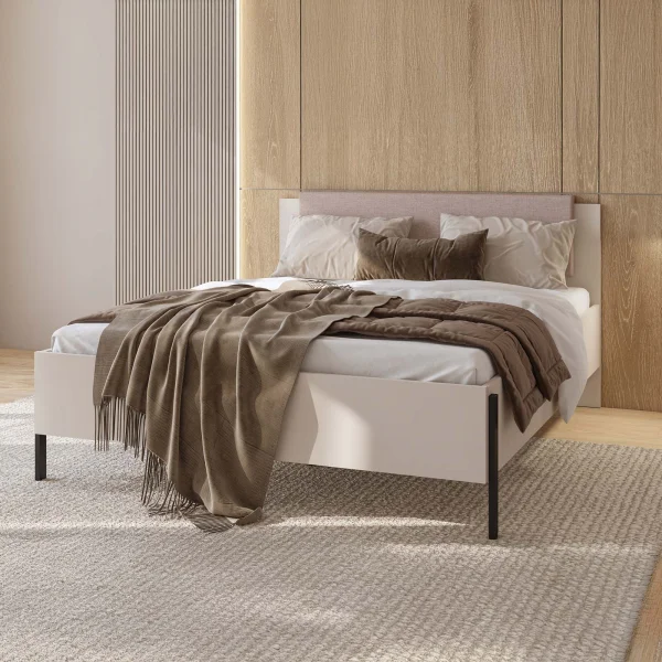Letto matrimoniale contenitore 160x200cm con rete testiera imbottita beige cashmere Simple