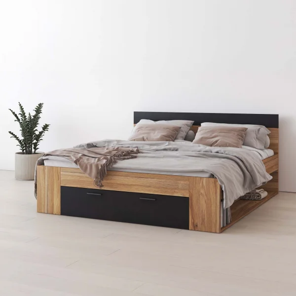 Letto matrimoniale oversize 180x200cm con cassettone rovere nero Yve