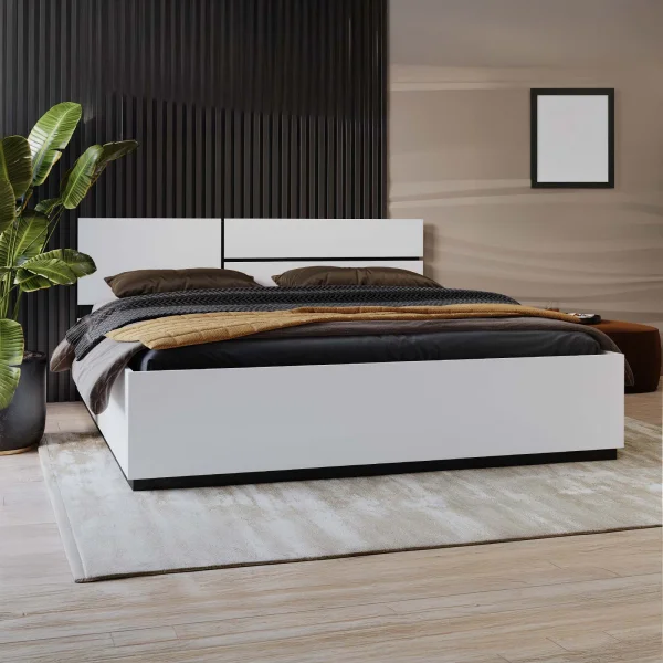 Letto matrimoniale oversize 180x200cm contenitore con rete a doghe testiera reversibile bianco opaco Lolla