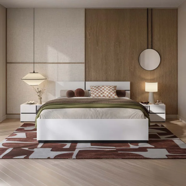 Letto matrimoniale oversize 180x200cm contenitore con rete a doghe testiera reversibile bianco opaco Lolla