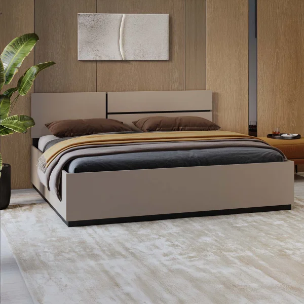 Letto matrimoniale oversize 180x200cm contenitore con rete a doghe testiera reversibile tortora Lolla