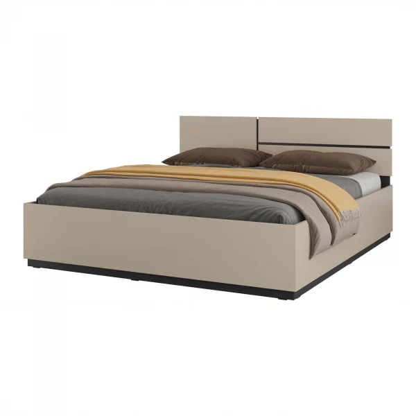 Letto matrimoniale oversize 180x200cm contenitore con rete a doghe testiera reversibile tortora Lolla