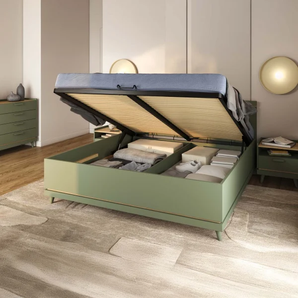 Letto matrimoniale oversize contenitore 180x200 cm con rete verde salvia Yu