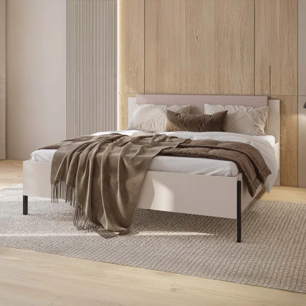 Letto matrimoniale oversize contenitore 180x200cm con rete testiera imbottita beige cashmere Simple