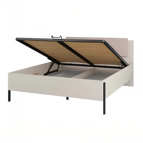 Letto matrimoniale oversize contenitore 180x200cm con rete testiera imbottita beige cashmere Simple
