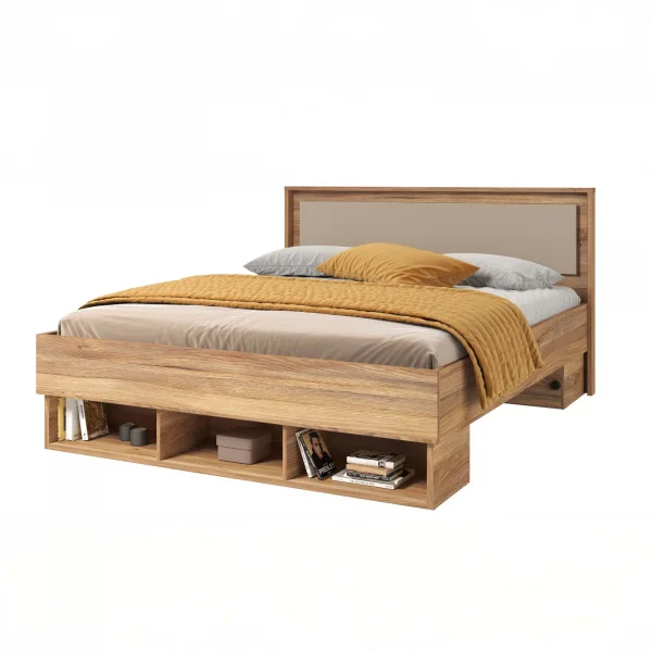 Letto matrimoniale standard 160x200cm 3 vani a giorno rovere tortora Lise