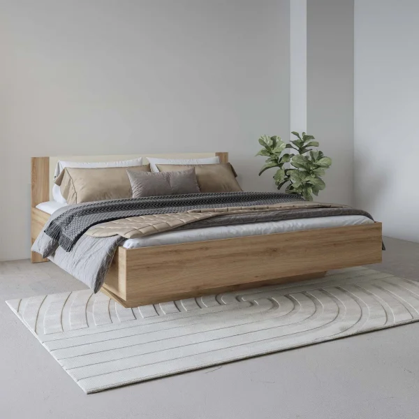 Letto matrimoniale standard 160x200cm contenitore con rete rovere beige Ama