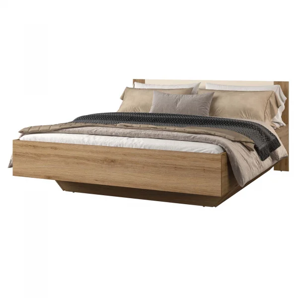 Letto matrimoniale standard 160x200cm contenitore con rete rovere beige Ama