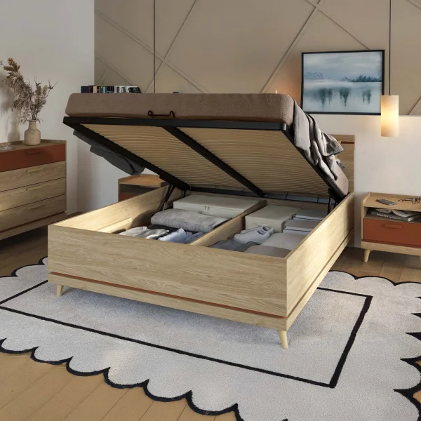 Letto matrimoniale standard contenitore 160x200 cm con rete rovere Yu