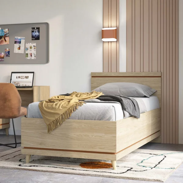 Letto singolo 100x200 cm moderno rovere Yu