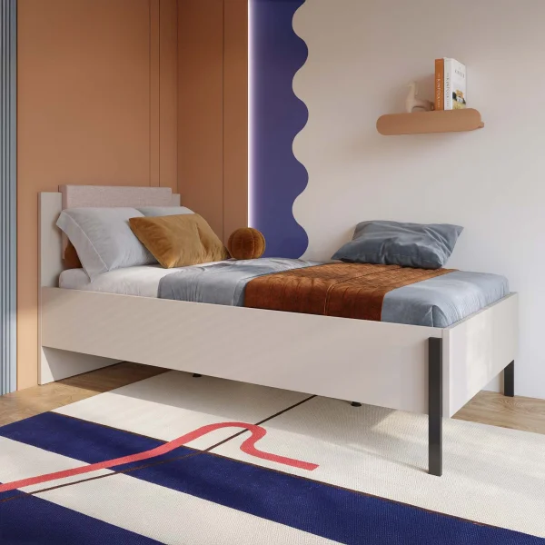 Letto singolo 100x200cm testiera imbottita beige cashmere Simple