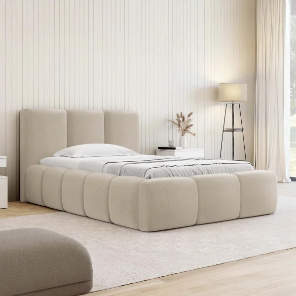 Letto singolo 90X200cm con rete contenitore imbottito beige cashmere Aluna
