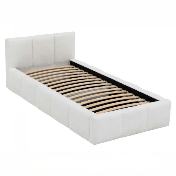 Letto singolo 90X200cm con rete contenitore imbottito beige cashmere Aluna