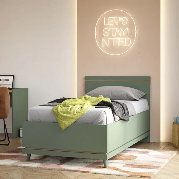 Letto singolo contenitore 100x200 cm con rete verde salvia Yu