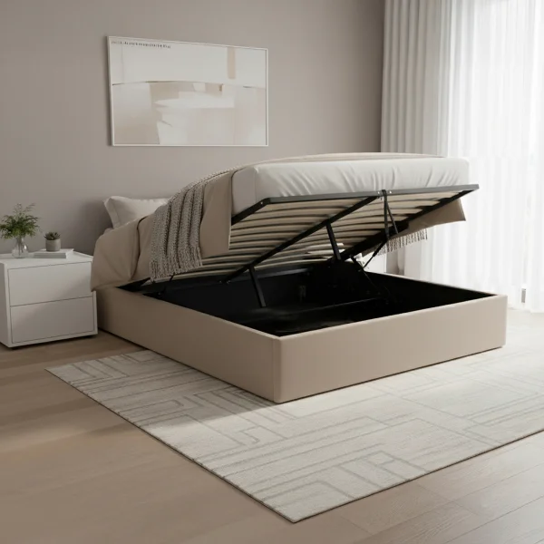 Letto sommier matrimoniale contenitore 160x200 cm con rete beige Winny