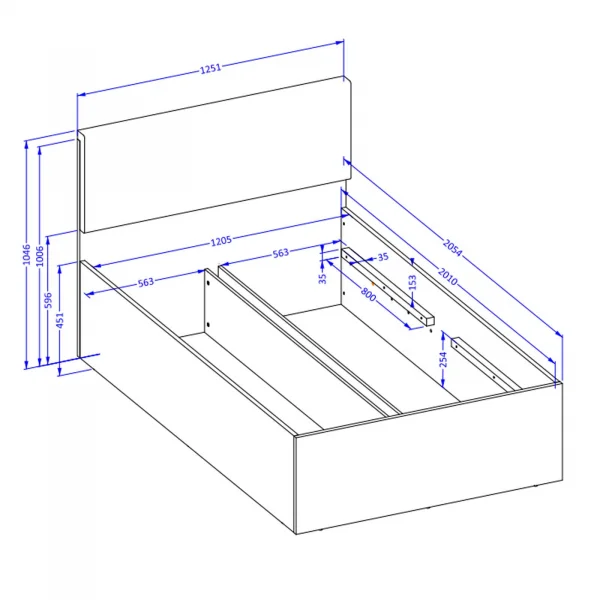 Letto una piazza e mezzo 120x200cm contenitore con rete a doghe testiera imbottita rovere Elvira